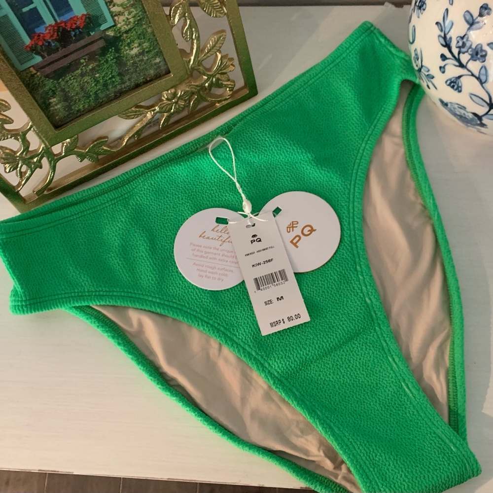 NWT PQ Swim Kiwi Reef High Waist Bikini Bottom in Green. Style Full KIW-285F